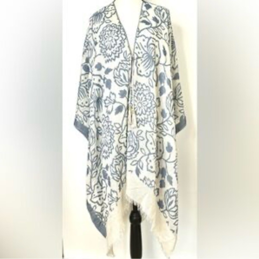 Marc New York Blue and White Floral Shawl
